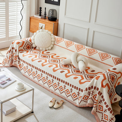 Boho Geometric Chenille Throw Sofa Cover Soft Textured Decorative Couch Blanket