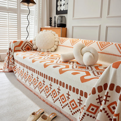 Boho Geometric Chenille Throw Sofa Cover Soft Textured Decorative Couch Blanket