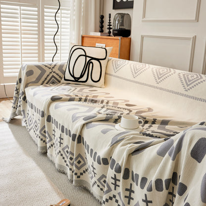Boho Geometric Chenille Throw Sofa Cover Soft Textured Decorative Couch Blanket