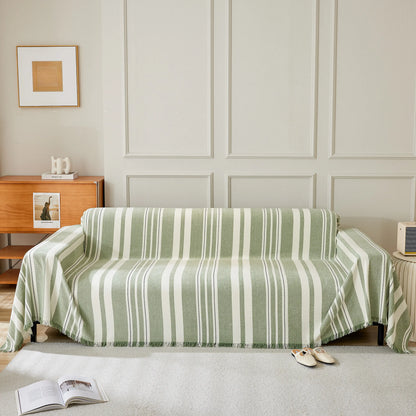 Striped Chenille Sofa Slipcover Throw, Soft Thick Washable Couch Cover Blanket