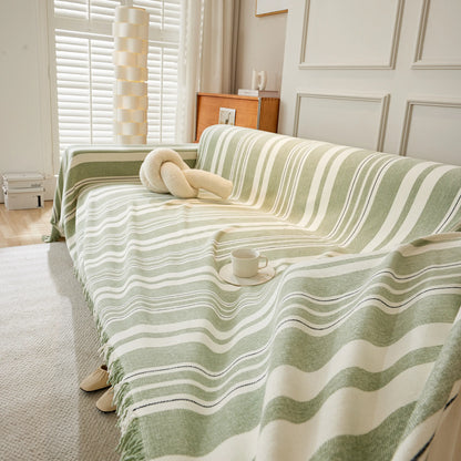 Striped Chenille Sofa Slipcover Throw, Soft Thick Washable Couch Cover Blanket