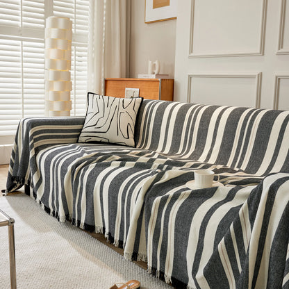 Striped Chenille Sofa Slipcover Throw, Soft Thick Washable Couch Cover Blanket