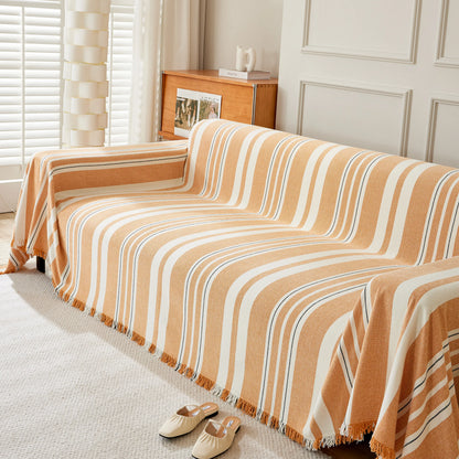 Striped Chenille Sofa Slipcover Throw, Soft Thick Washable Couch Cover Blanket