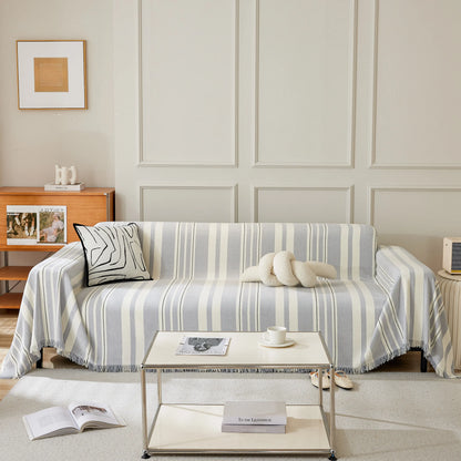 Striped Chenille Sofa Slipcover Throw, Soft Thick Washable Couch Cover Blanket