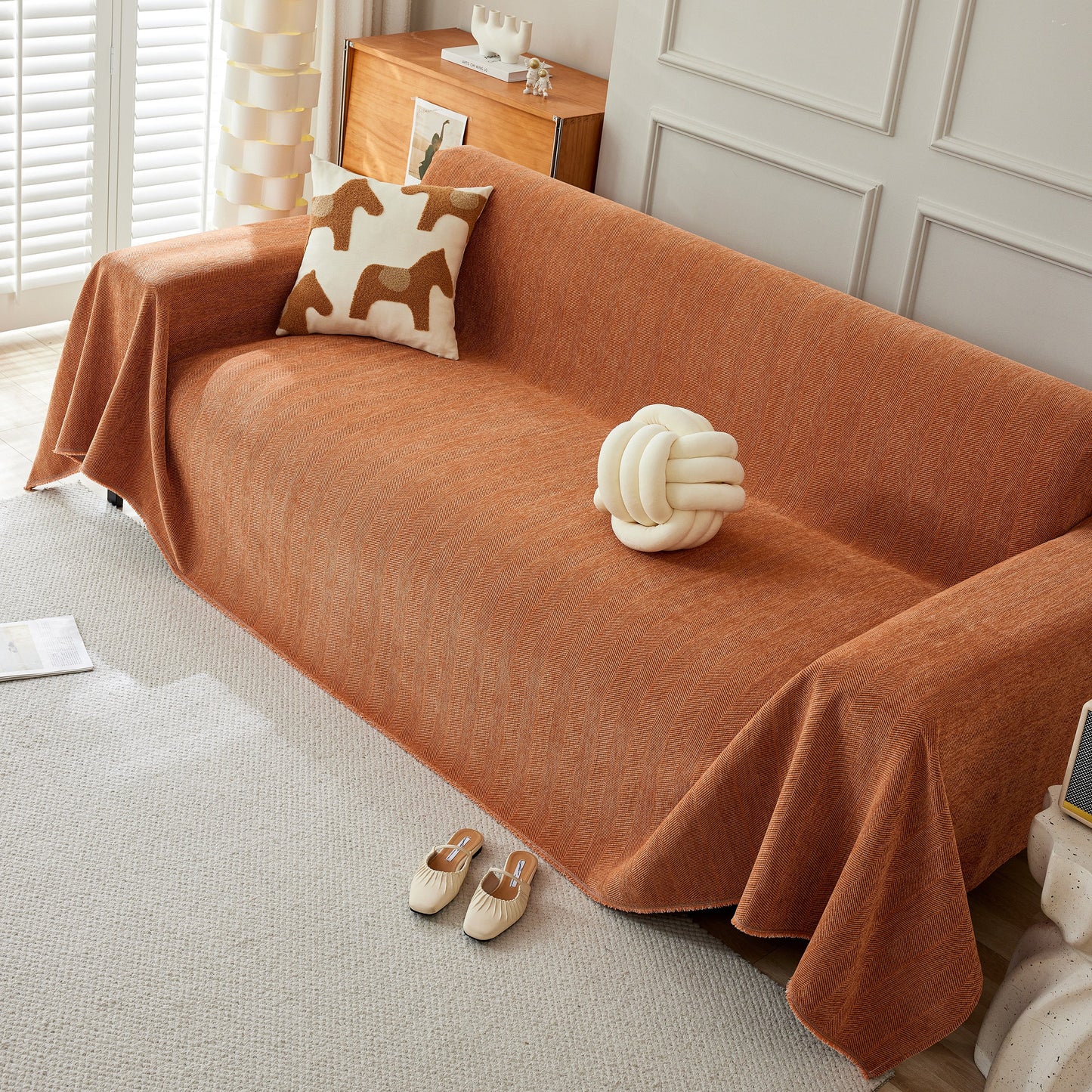 Herringbone Oversized Chenille Couch Throw Cover Sofa Slipcovers Couch Covers for Sectional Couches