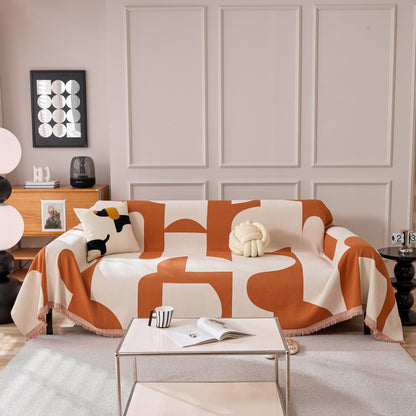 Modern Abstract Chenille Sofa Cover, Large Soft Throw Blanket with Tassels for Couch