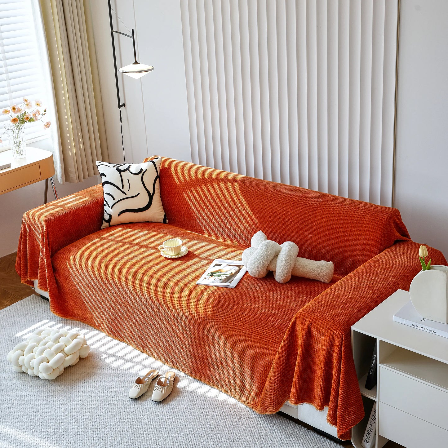 Chenille Thickened Solid Couch Blanket Throws, Reversible Couch Covers for Sectional Couches