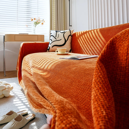 Chenille Thickened Solid Couch Blanket Throws, Reversible Couch Covers for Sectional Couches