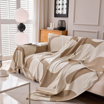 Modern Abstract Chenille Sofa Cover, Large Soft Throw Blanket with Tassels for Couch