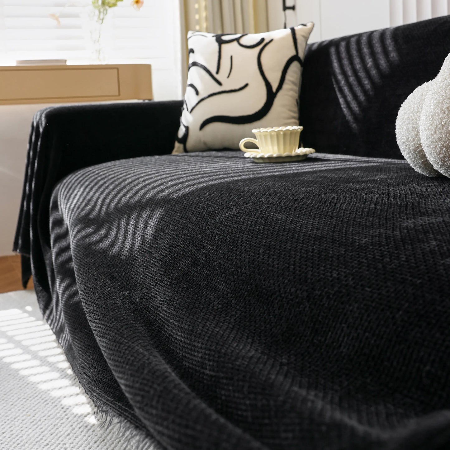 Chenille Thickened Solid Couch Blanket Throws, Reversible Couch Covers for Sectional Couches