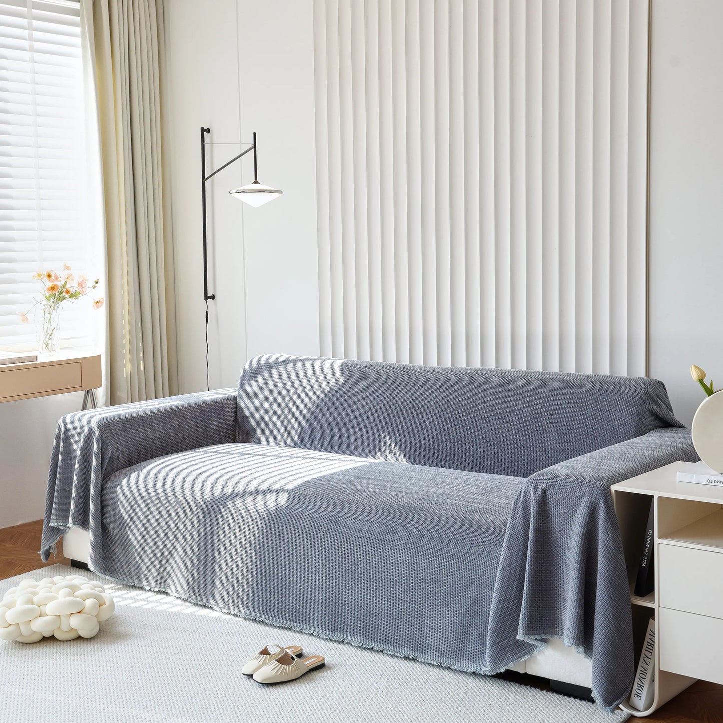 Chenille Thickened Solid Couch Blanket Throws, Reversible Couch Covers for Sectional Couches