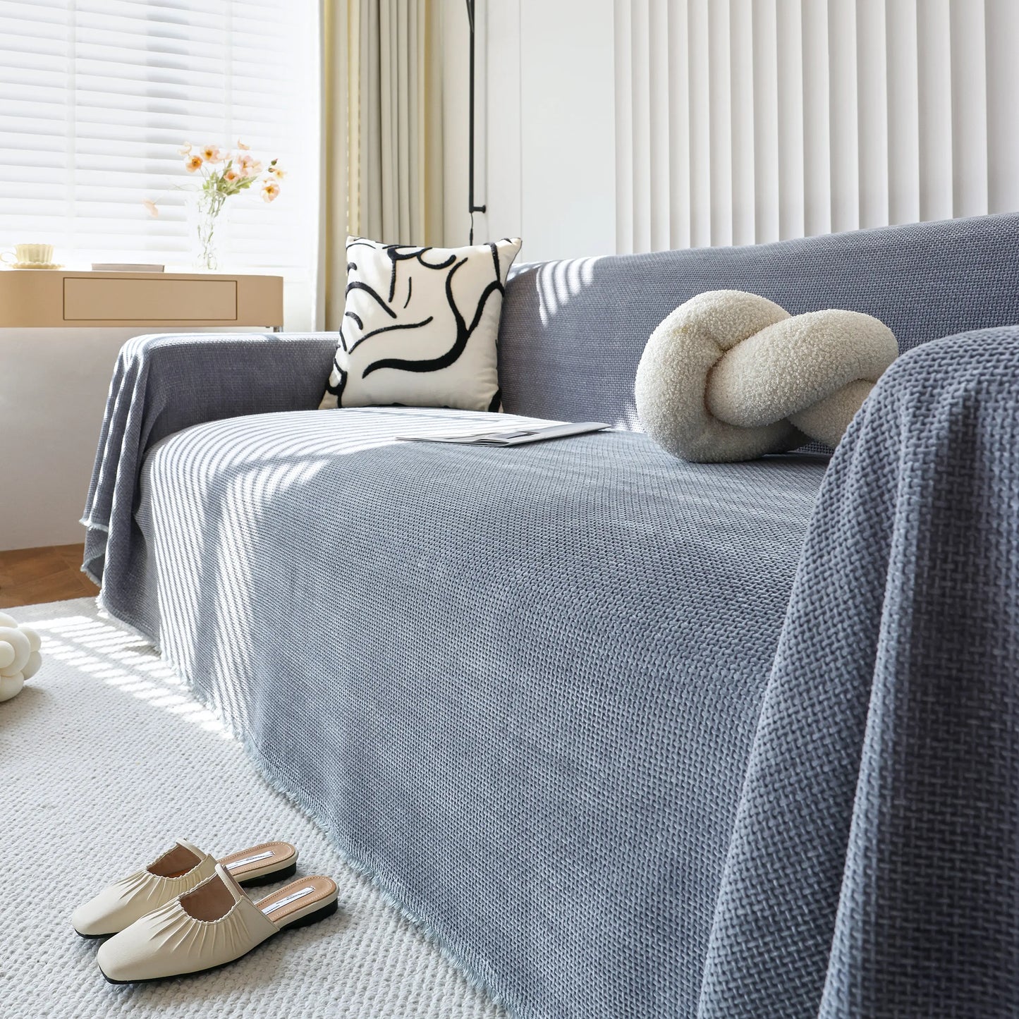 Chenille Thickened Solid Couch Blanket Throws, Reversible Couch Covers for Sectional Couches