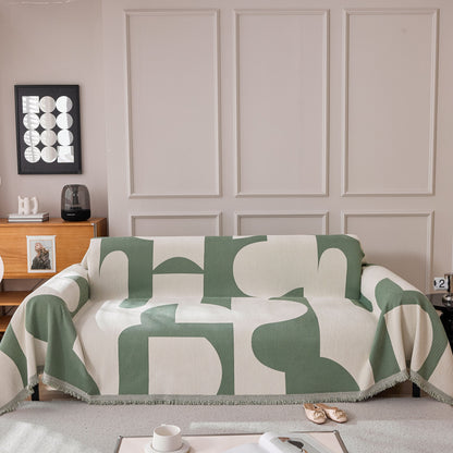 Modern Abstract Chenille Sofa Cover, Large Soft Throw Blanket with Tassels for Couch