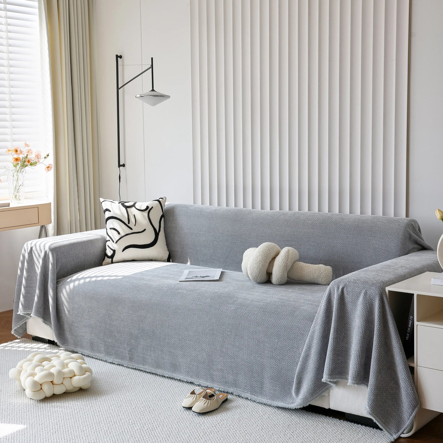 Chenille Thickened Solid Couch Blanket Throws, Reversible Couch Covers for Sectional Couches