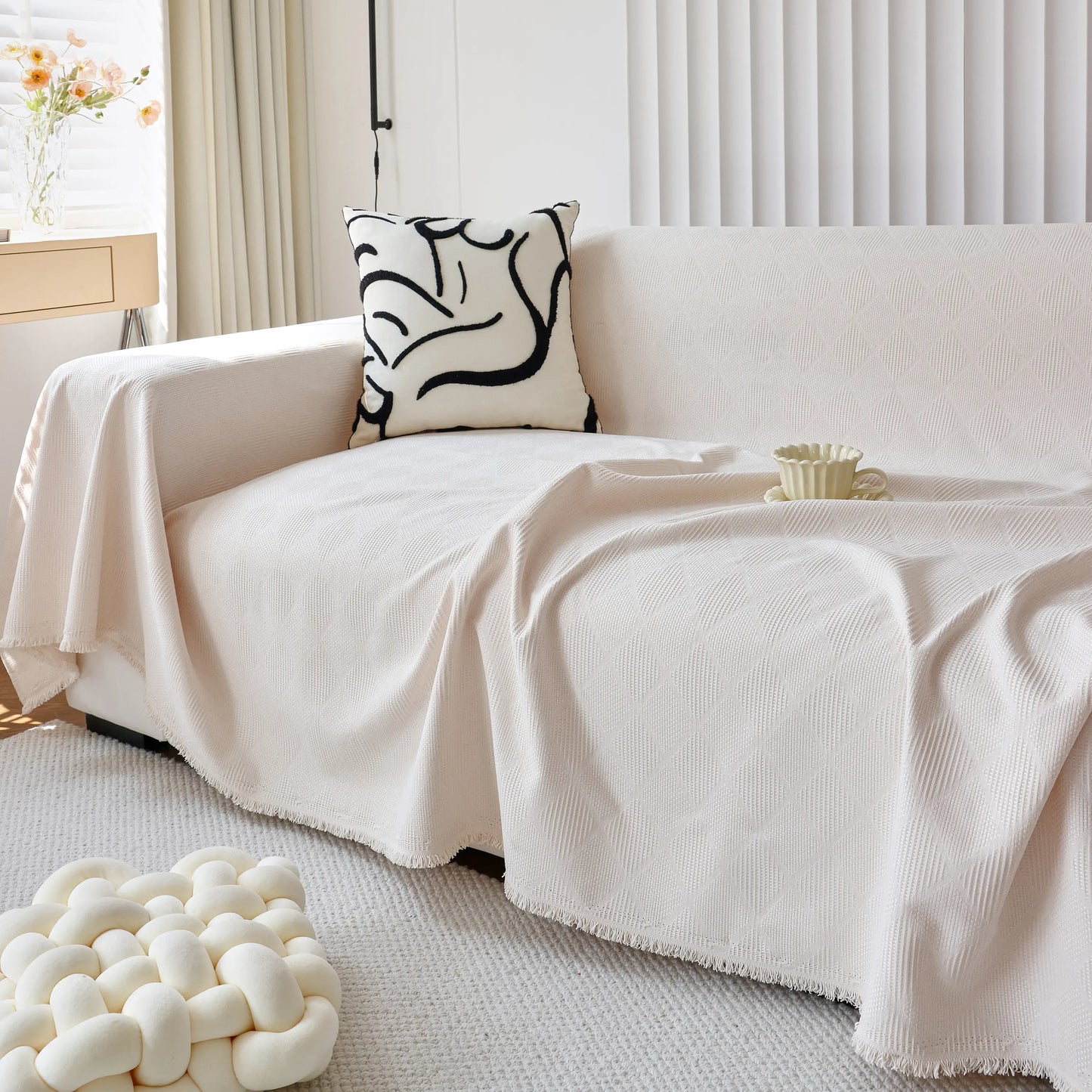 Textured Chenille Sofa Cover Throw, Soft Washable Couch Blanket Protector for Pets