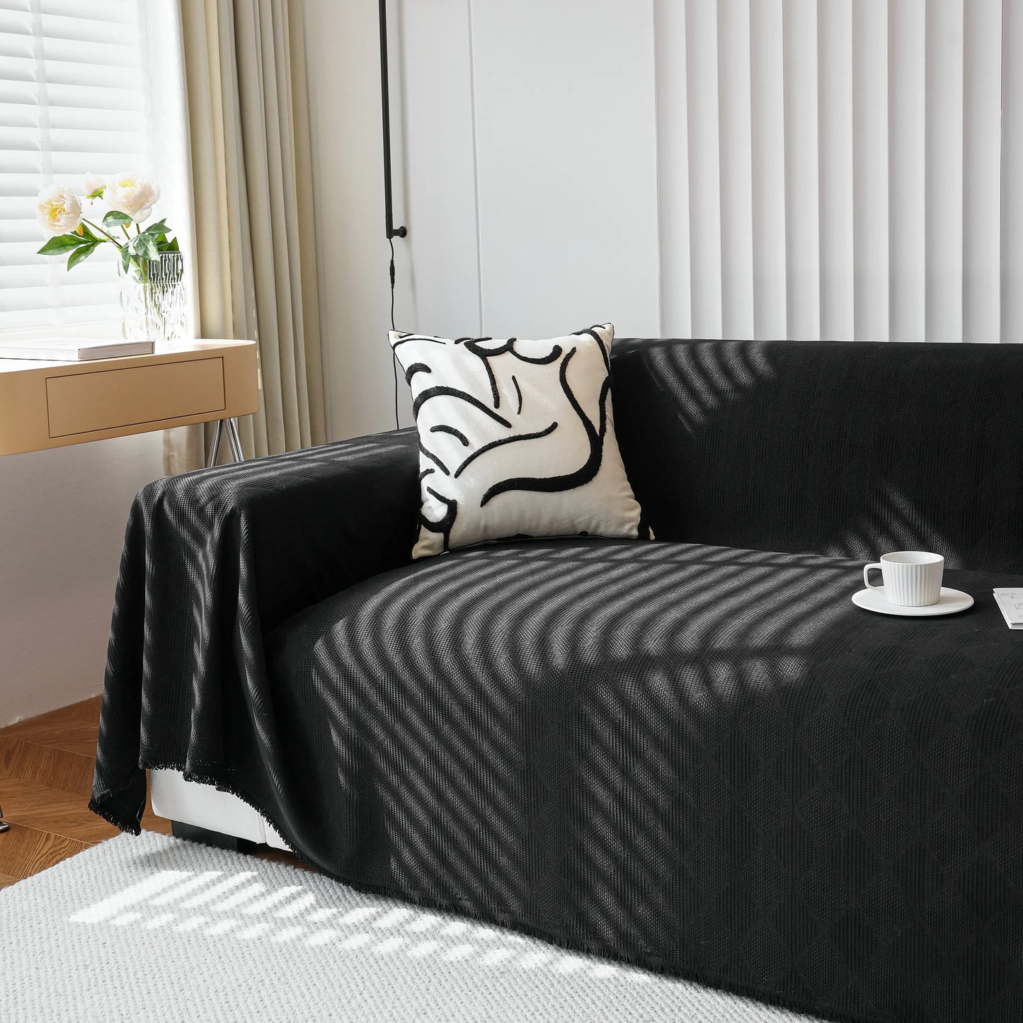 Textured Chenille Sofa Cover Throw, Soft Washable Couch Blanket Protector for Pets