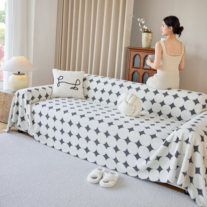 Geometric Jacquard Plush Warm Sofa Couch Cover Coral Fleece Throw Blanket for Couch