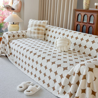 Geometric Jacquard Plush Warm Sofa Couch Cover Coral Fleece Throw Blanket for Couch