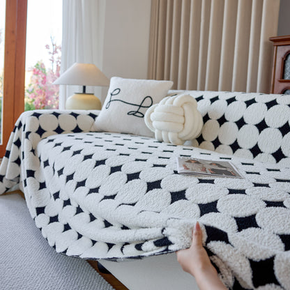 Geometric Jacquard Plush Warm Sofa Couch Cover Coral Fleece Throw Blanket for Couch