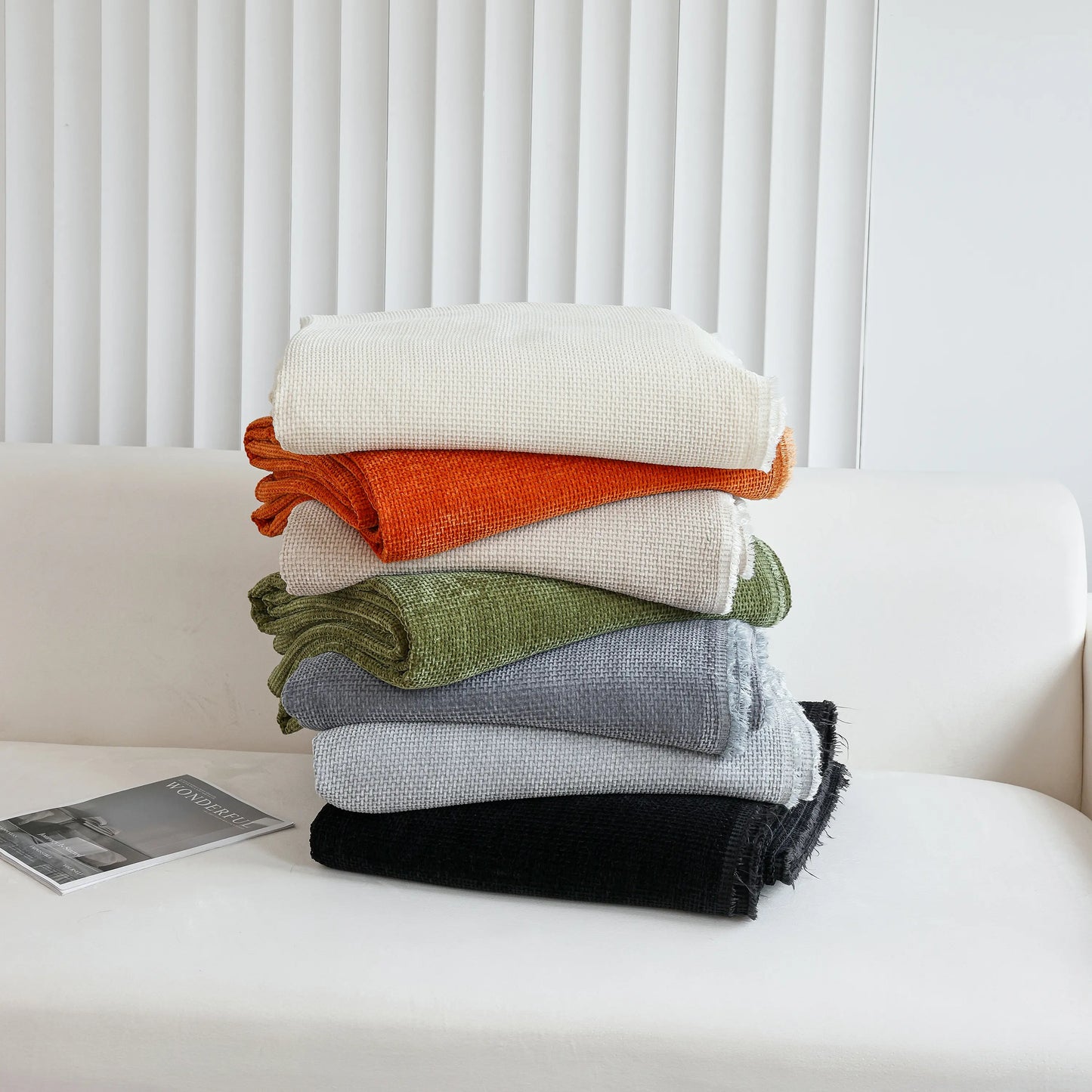 Chenille Thickened Solid Couch Blanket Throws, Reversible Couch Covers for Sectional Couches