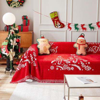 Merry Christmas Cozy Chenille Couch Cover Blanket, Non Slip Sofa Cover, Furniture Covers for Pets