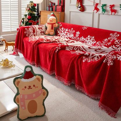 Merry Christmas Cozy Chenille Couch Cover Blanket, Non Slip Sofa Cover, Furniture Covers for Pets