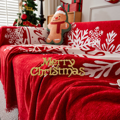 Merry Christmas Cozy Chenille Couch Cover Blanket, Non Slip Sofa Cover, Furniture Covers for Pets