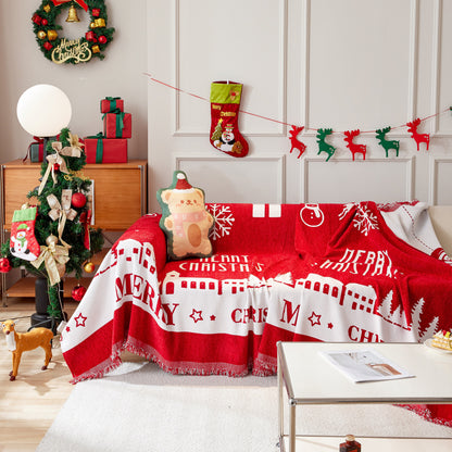 Merry Christmas Cozy Chenille Couch Cover Blanket, Non Slip Sofa Cover, Furniture Covers for Pets
