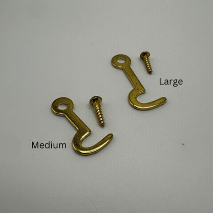 Brass Latch Hook Brass-Plated Stamped Steel, Available in Medium and Large Sizes