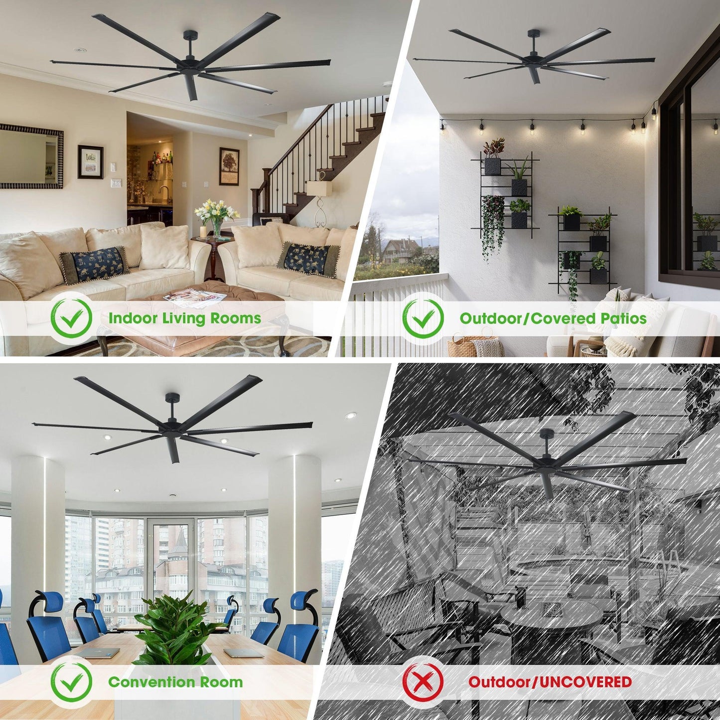 84 Inch 100 Inch Silent Storm Extra Large Ceiling Fan with Remote Control