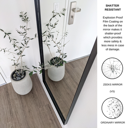 64"x24" Black Metal Arched Wall Mirror, Thin Edge Full Length, Deep Set Mirror MB6424