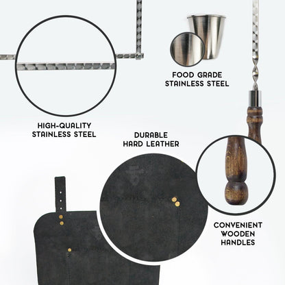 “The Traveler" Camping Accessories BBQ Skewers Set in a Leather Case , 35 items