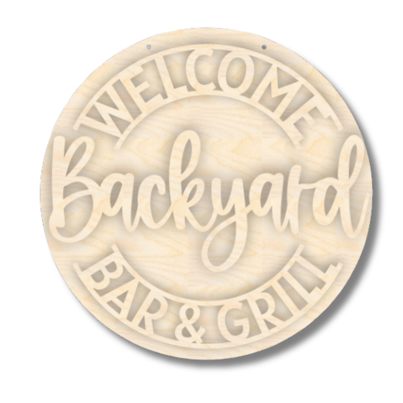 Unfinished Wood Backyard Bar and Grill Door Sign Kit | Wood Craft Cutouts | 1/4" Thick |