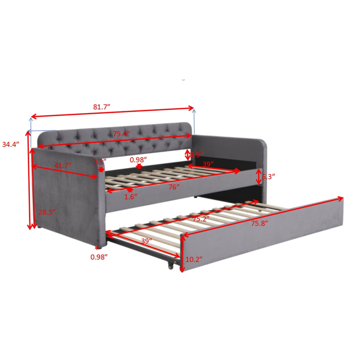 Upholstered Daybed With Trundle And USB Charging Design