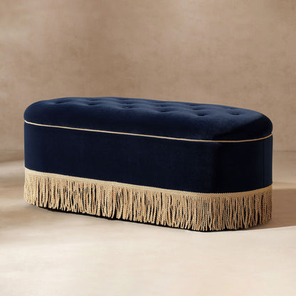 Melinda - Oval Tufted Bullion Fringe Storage Bench