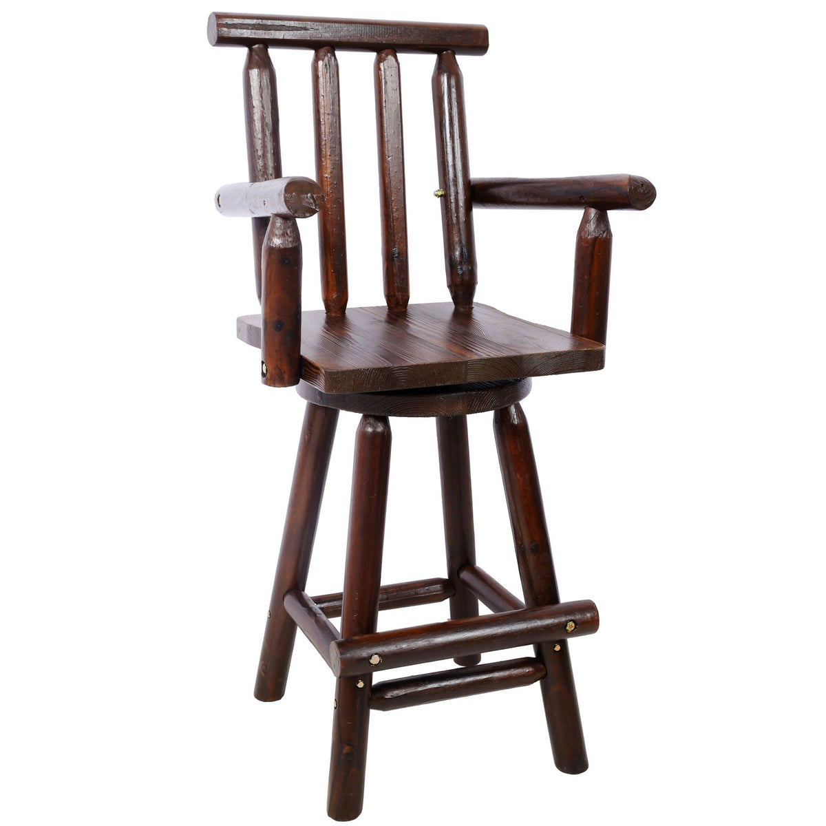 Rustic Bar Stool, Fir Wood Construction, Wide Armrest