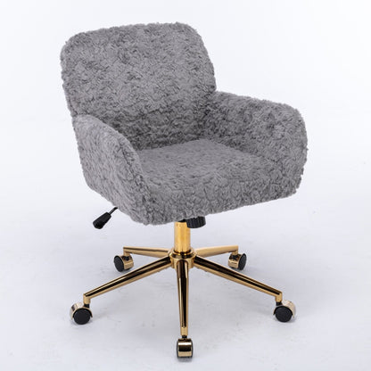 Office Chair, Artificial Rabbit Hair Home Office Chair With Metal Base, Adjustable Desk Chair Swivel Office Chair, Vanity Chair