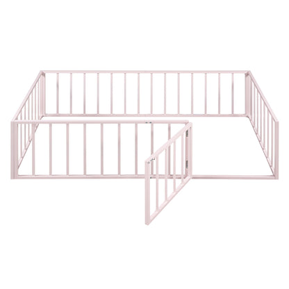 Metal Floor Bed Frame With Fence And Door