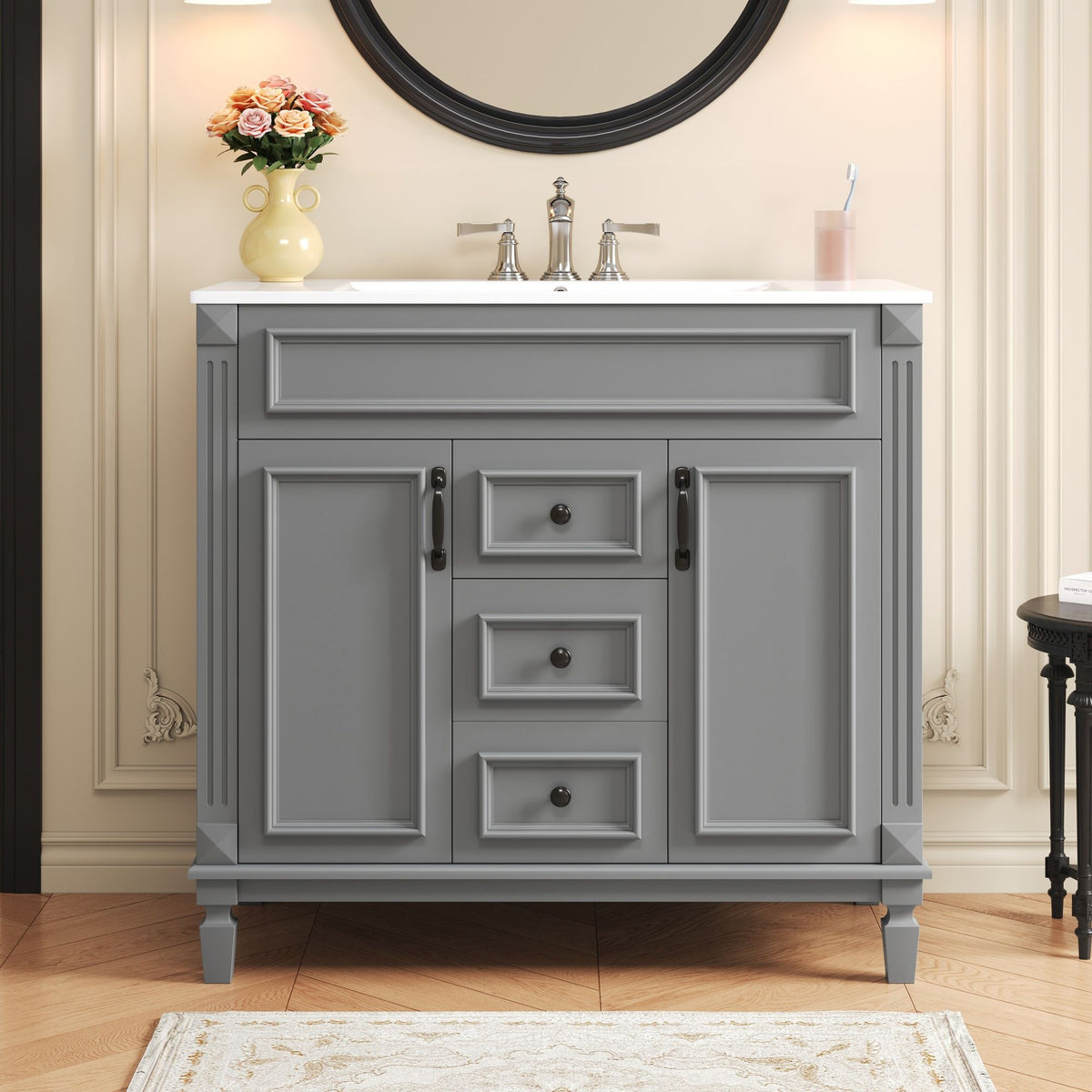 Bathroom Vanity With Top Sink, Basin On Cabinet With 2 Soft Closing Doors And 2 Drawers