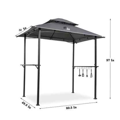 Outdoor Grill Gazebo With Double Tier Soft Top Canopy, Steel Frame, Bar Counters & Hook