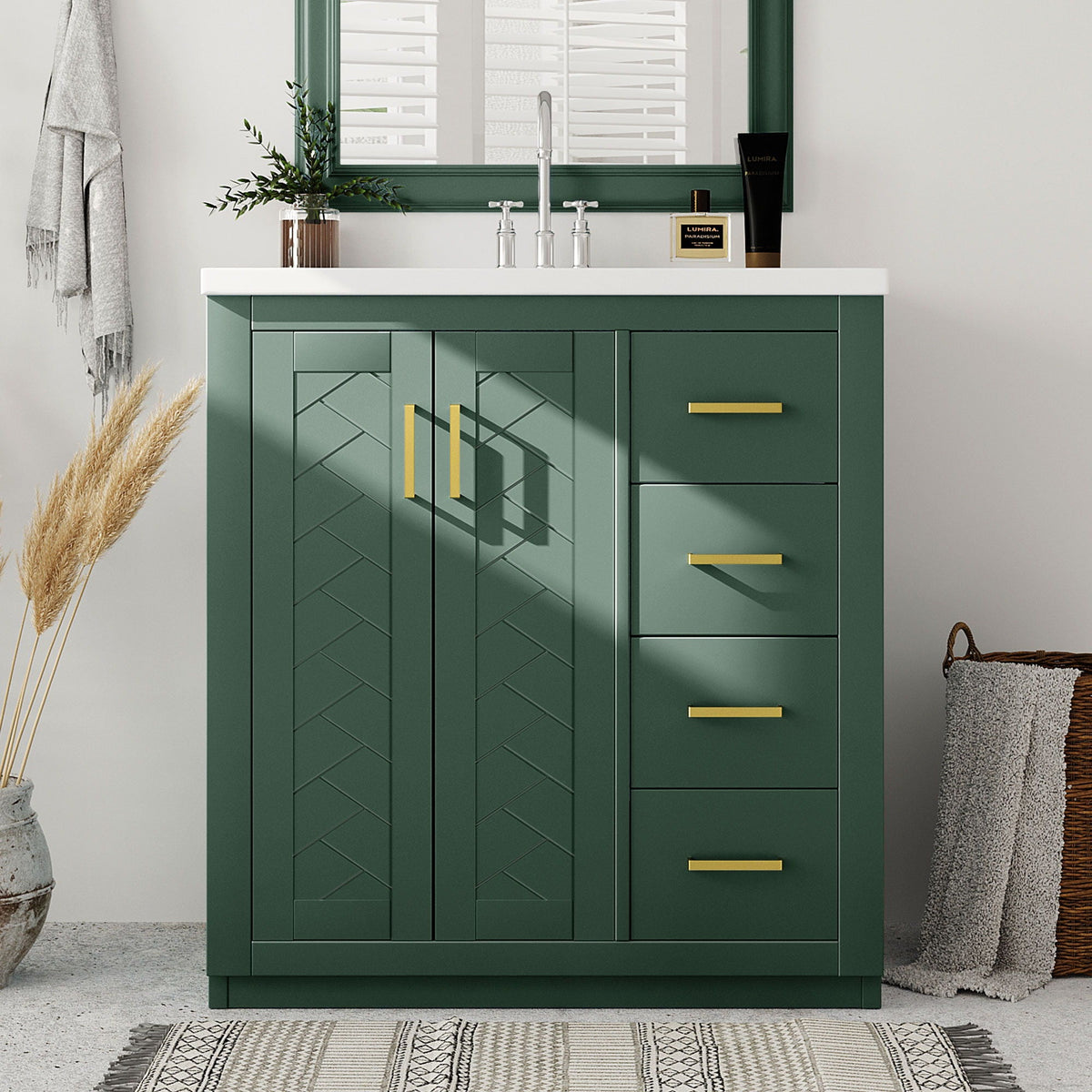 Bathroom Vanity With Sink, Storage Cabinet, Freestanding Set With 3 Drawers & Soft Closing Doors