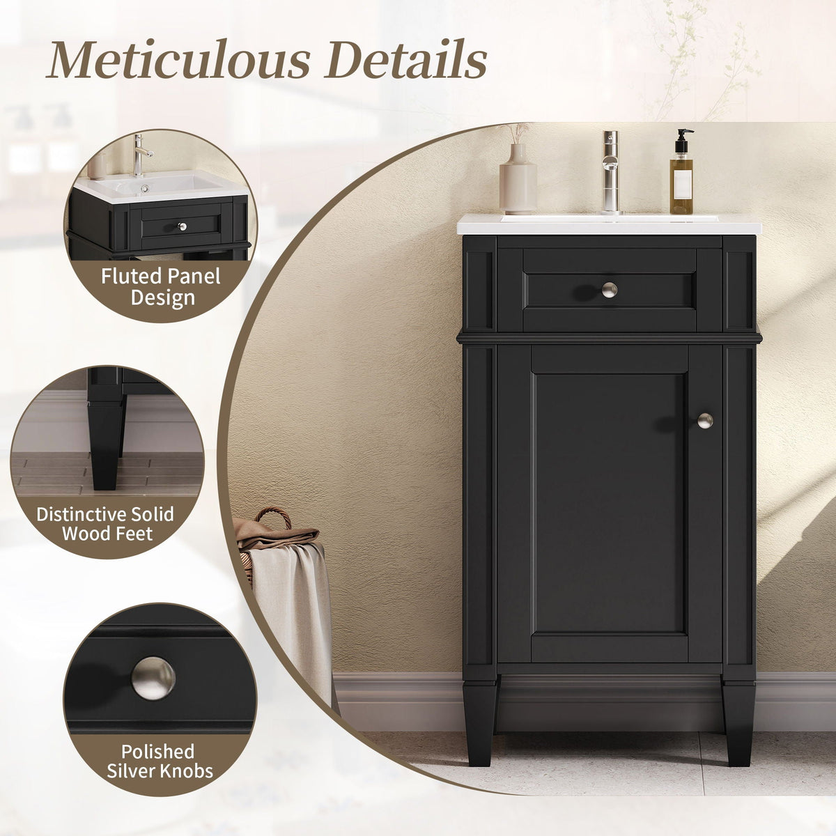 French Style Bathroom Vanity With Sink, Soft-Closing Door, Adjustable Shelf, Rectangular Design
