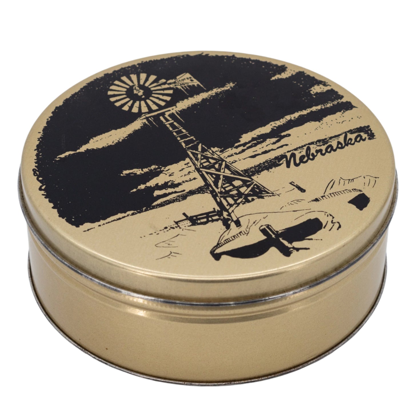 Nebraska Windmill Tin | Black & Gold | 7 X 2.5 | GROW Nebraska