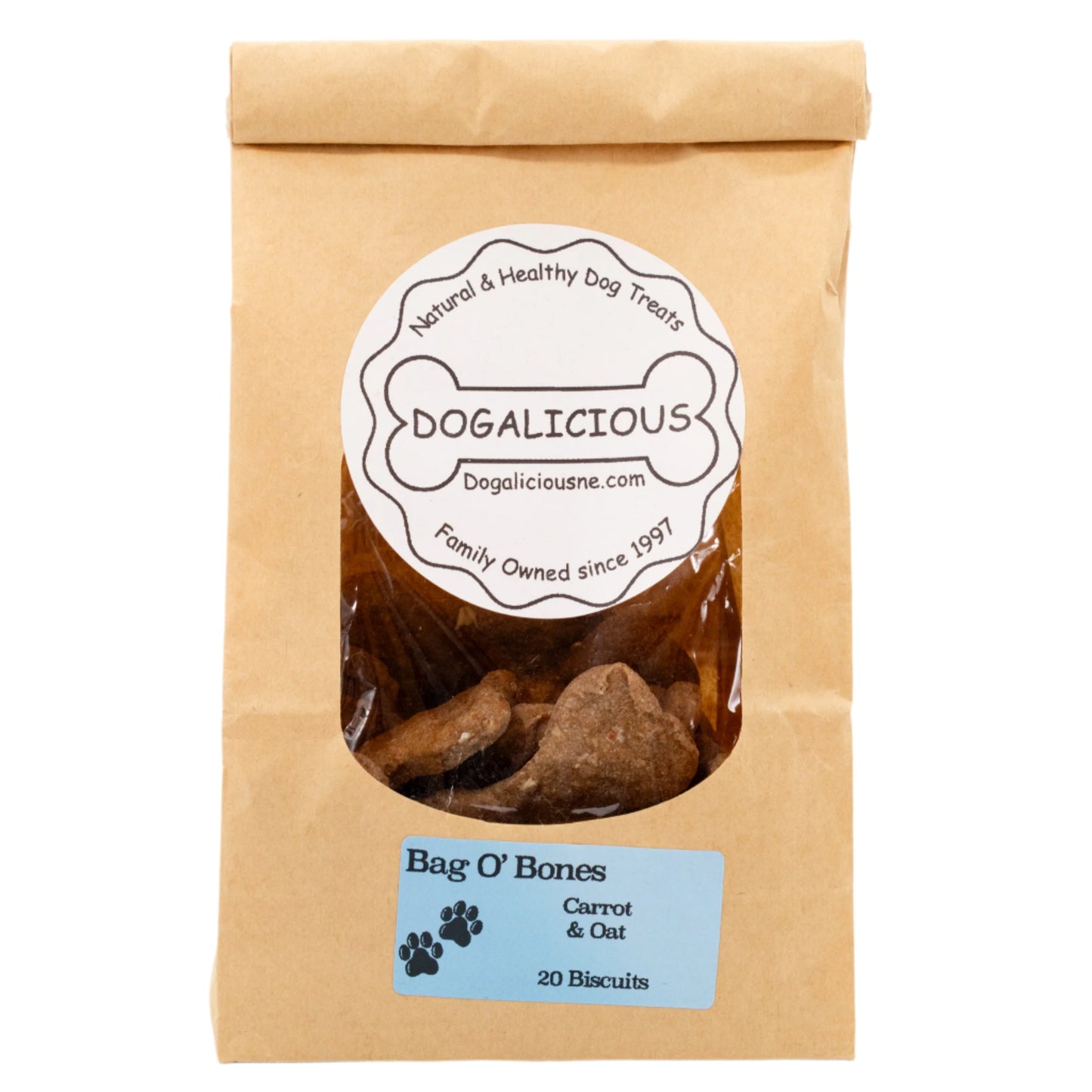 Bag O' Bones Carrot & Oat Dog Biscuits | 20 Biscuits | Dogalicious