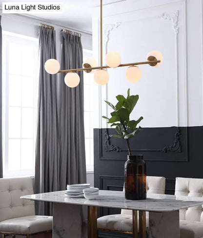 DecorBites™ 7-Light Modern Gold Metal Island Pendant with Spherical White Glass - Ideal for Dining Table