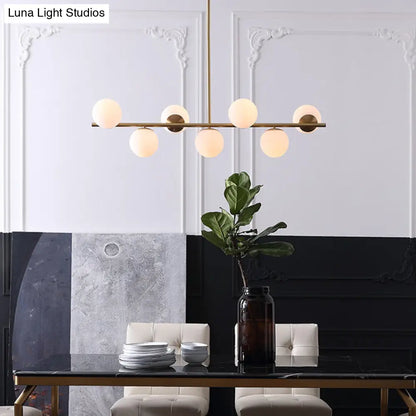 DecorBites™ 7-Light Modern Gold Metal Island Pendant with Spherical White Glass - Ideal for Dining Table