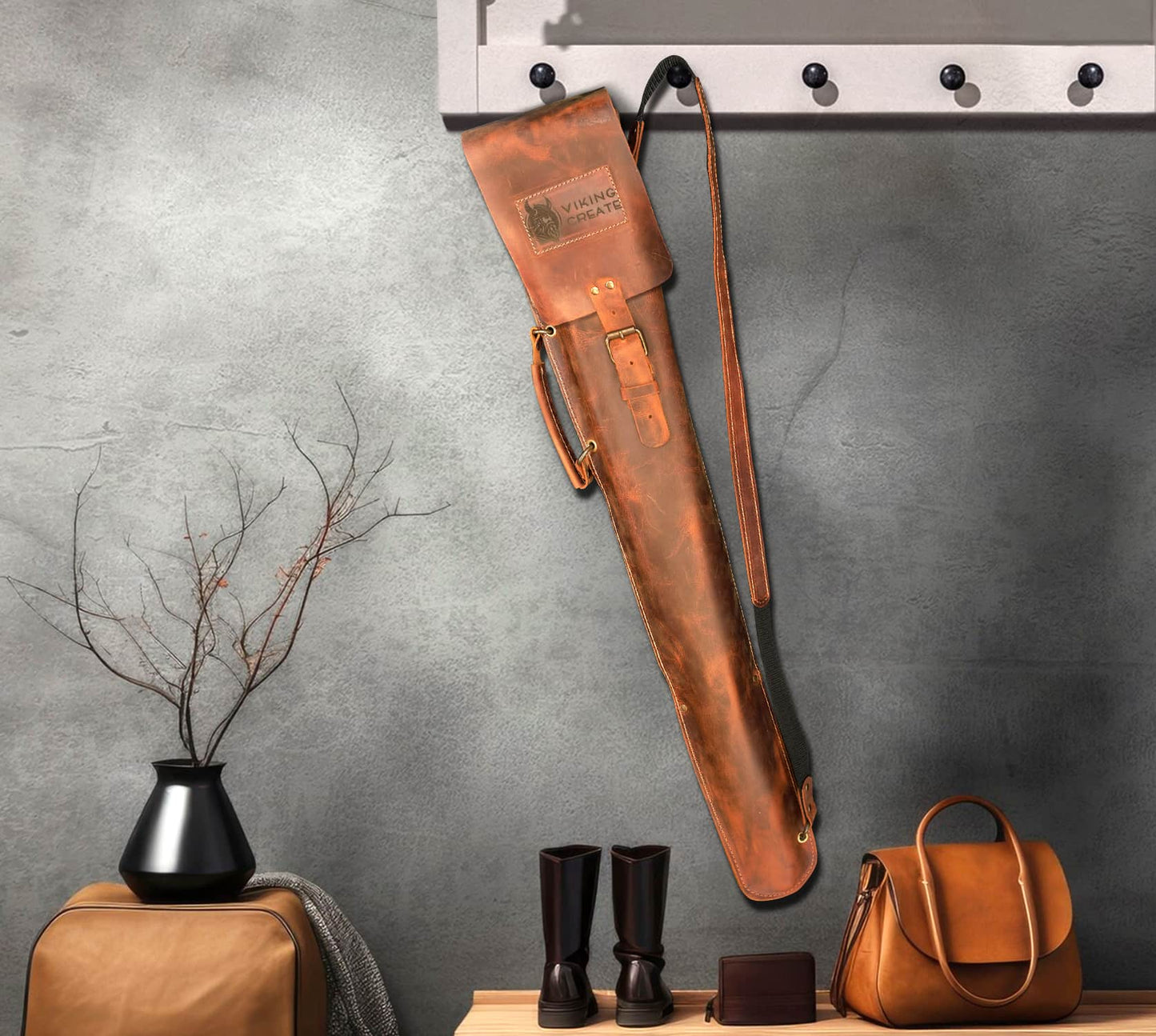 “Quiver Max" Camping Accessories BBQ Skewers Set  in a Leather Case, 9 items