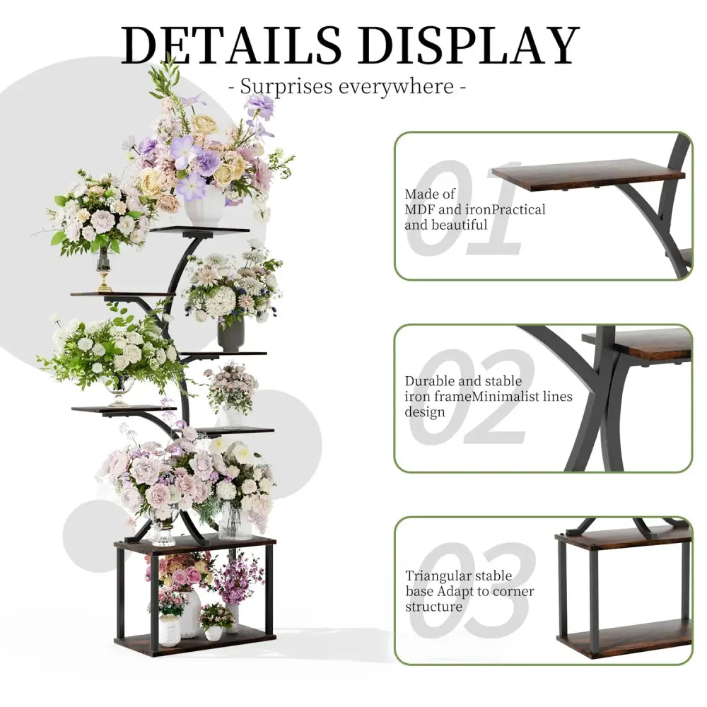 Modern black metal 7 tier plant stand display rack for living room