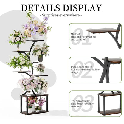 Modern black metal 7 tier plant stand display rack for living room