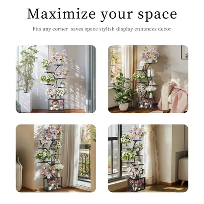 Modern black metal 7 tier plant stand display rack for living room
